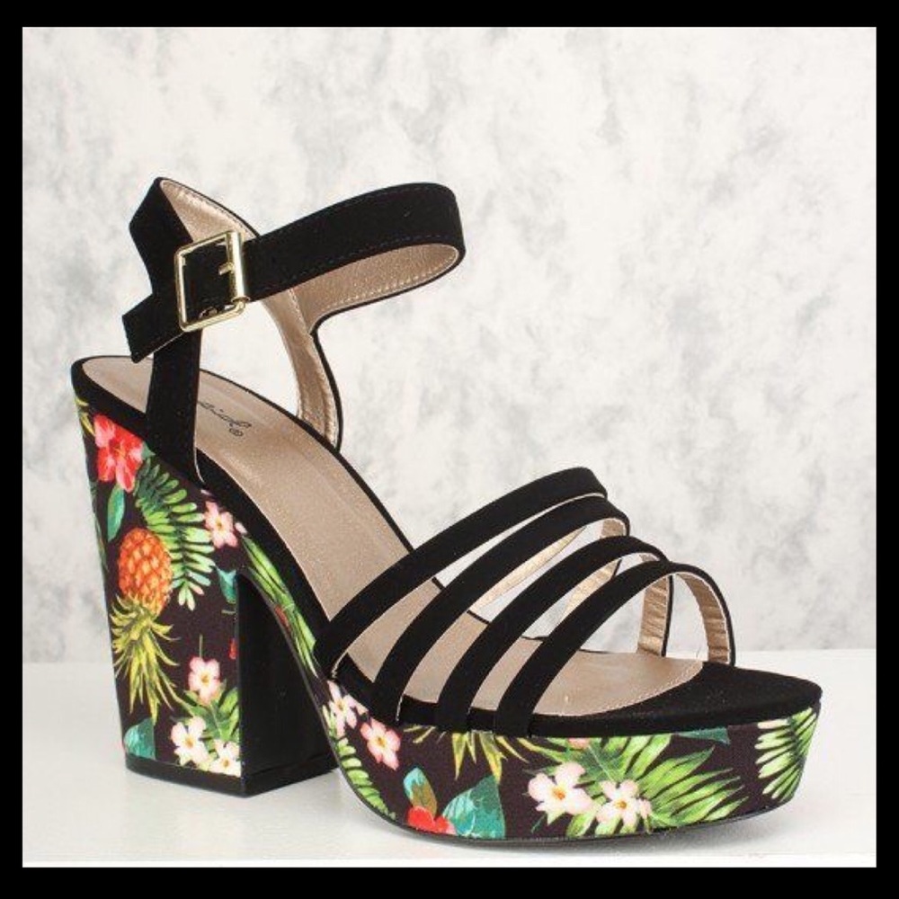 ❤️SIZE 8.5 Pineapple Print Platform Chunky Heels - Picture 3 of 6